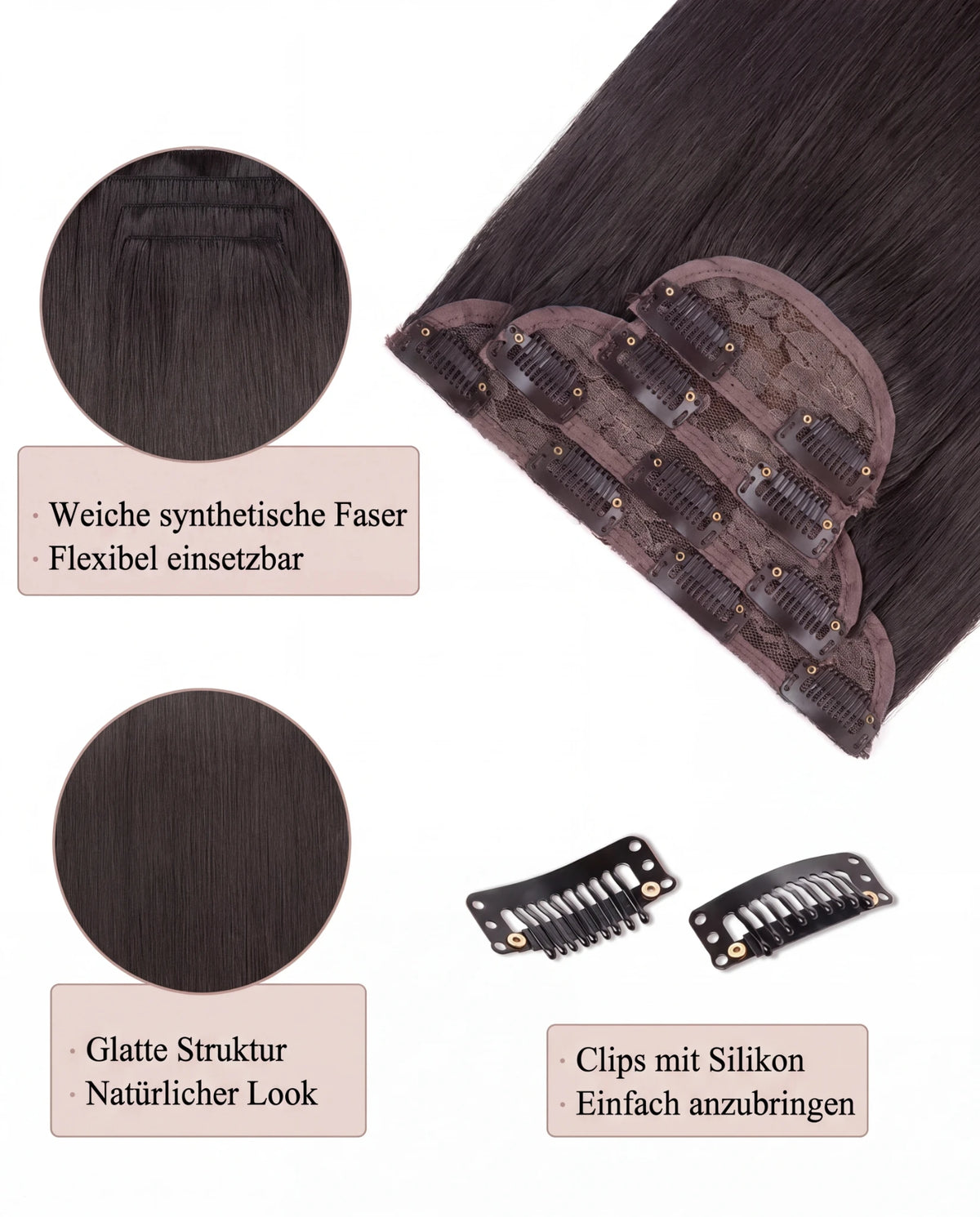 4 teiliges - Clip-in Extensions | Glatt